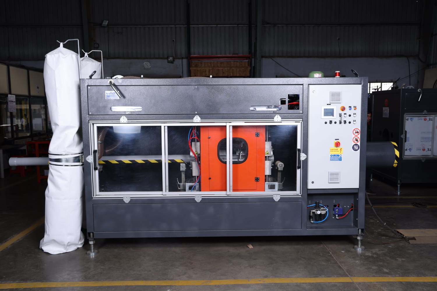Industrial chamfering machine designed for efficient pipe processing in India, enhancing extrusion line productivity.