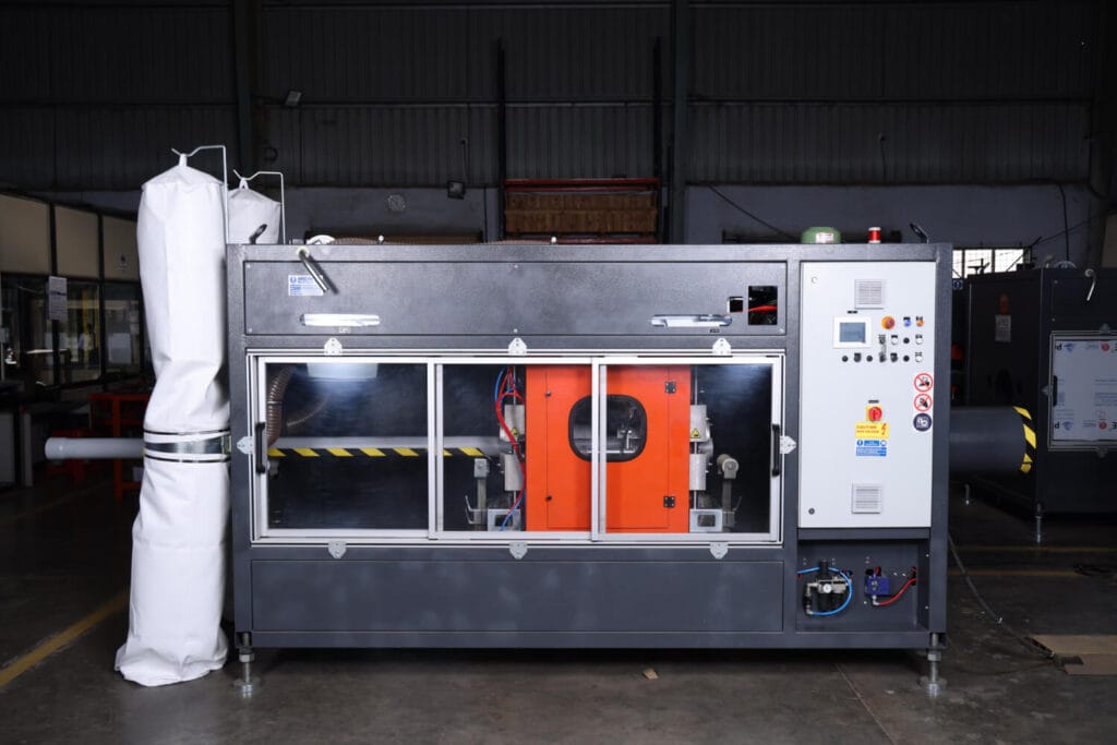 PVC pipe extrusion downstream machine from SICA India in manufacturing facility environment.