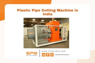 Plastic pipe cutting machine in factory setting