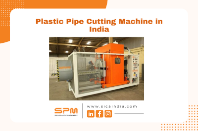 Plastic pipe cutting machine in factory setting