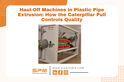 Haul-off machine in plastic pipe extrusion line