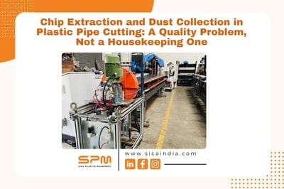 Plastic pipe cutting machine with chip extraction system