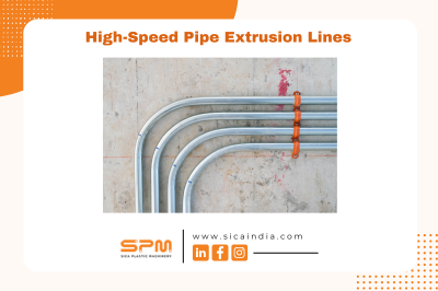 Curved metal pipes in high-speed extrusion line advertisement
